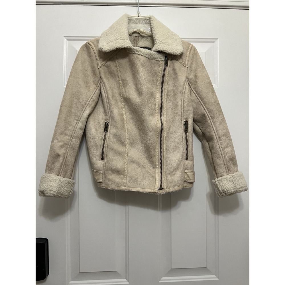 Abercrombie & Fitch Women's Vegan Suede Cropped Moto Jacket Women's Small Cream